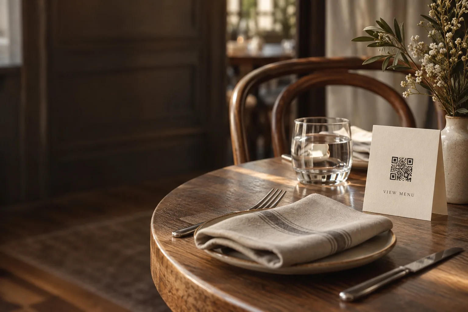 A menu card on a restaurant table